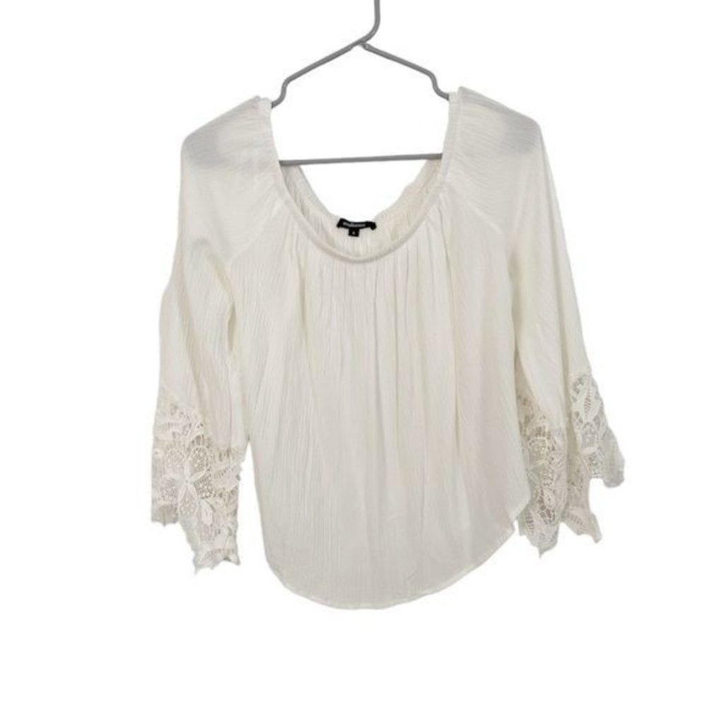 Ambiance Off Shoulder Crop Top Size Small White With Lace Sleeves